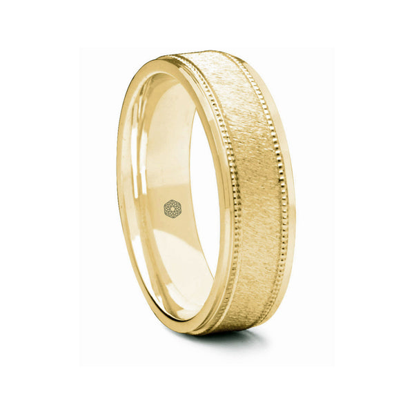 Mens Polished 18ct Yellow Gold Court Shape Wedding Ring With Polished and Textured Detailing