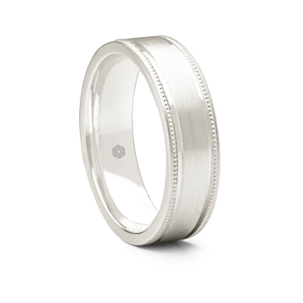Mens Matte Finish Platinum 950 Flat Court Shape Wedding Ring with Millgrain Edges