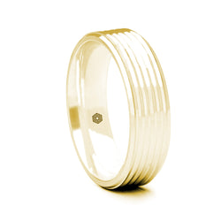 Mens Polished 18ct Yellow Gold Flat Court Shape Wedding Ring With Chamfered Edges and Grooved Profile