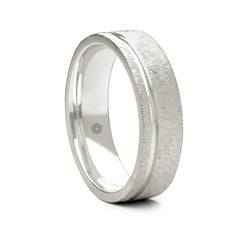 Mens Textured Palladium 500 Flat Court Shape Wedding Ring With Off-Set Groove