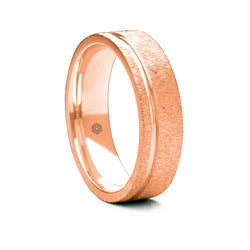 Mens Textured 18ct Rose Gold Flat Court Shape Wedding Ring With Off-Set Groove
