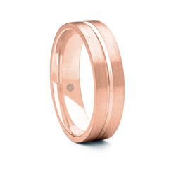 Mens Satin Finish 9ct Rose Gold Flat Court Shape Wedding Ring With Centre Groove