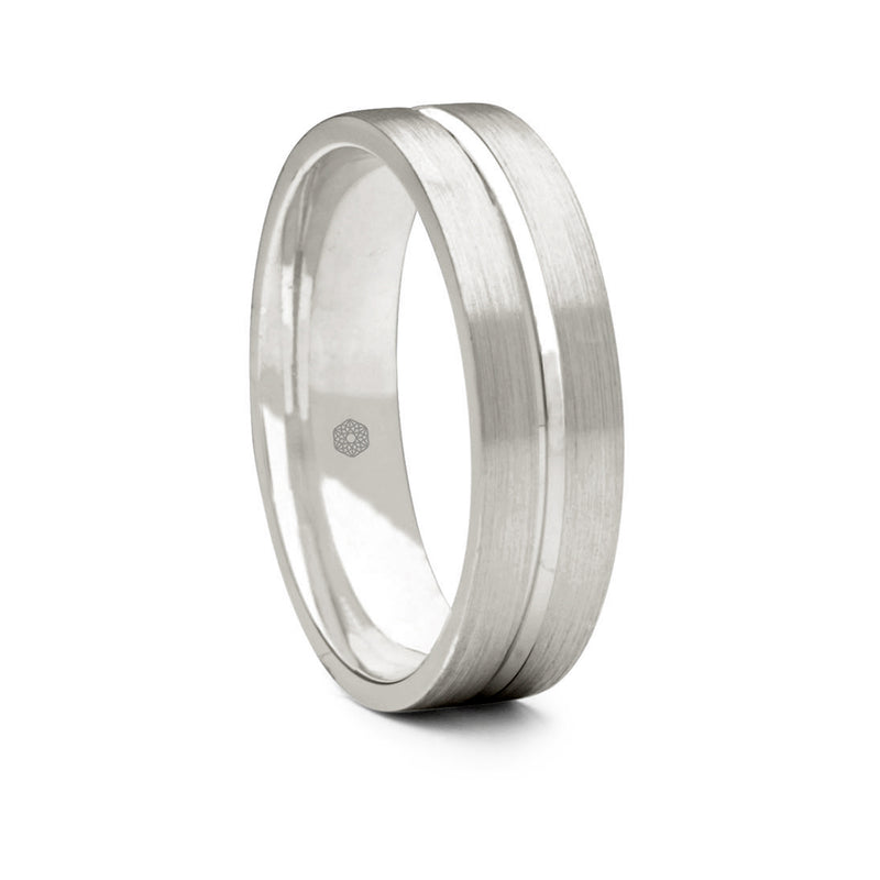 Mens Satin Finish Palladium 500 Flat Court Shape Wedding Ring With Centre Groove