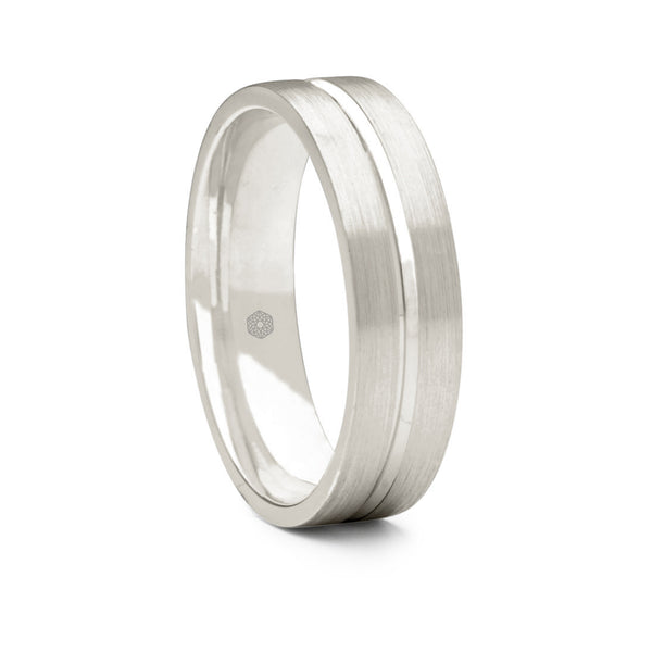 Mens Satin Finish Platinum 950 Flat Court Shape Wedding Ring With Centre Groove