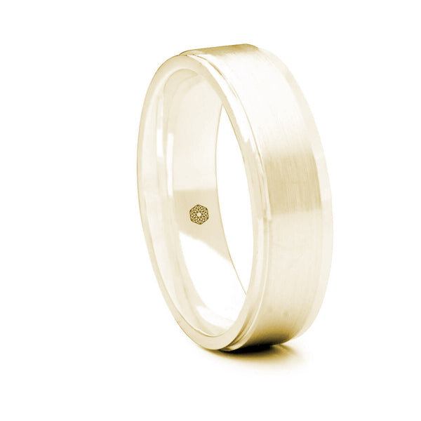 Mens Satin Polish 9ct Yellow Gold Flat Court Shape Wedding Ring With Stepped Polished Edges