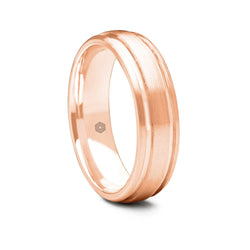 Mens Satin Finish 9ct Rose Gold Court Shape Wedding Ring With Raised Centre and Polished Grooves