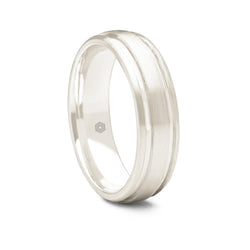 Mens Satin Finish 9ct White Gold Court Shape Wedding Ring With Raised Centre and Polished Grooves