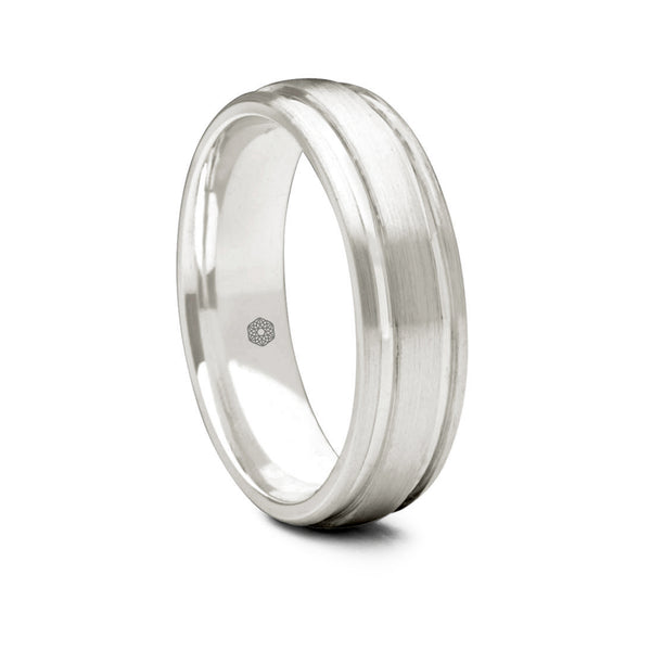 Mens Satin Finish Palladium 500 Court Shape Wedding Ring With Raised Centre and Polished Grooves