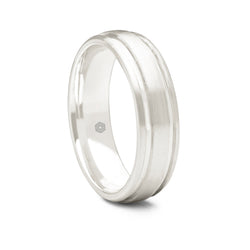 Mens Satin Finish Platinum 950 Court Shape Wedding Ring With Raised Centre and Polished Grooves 
