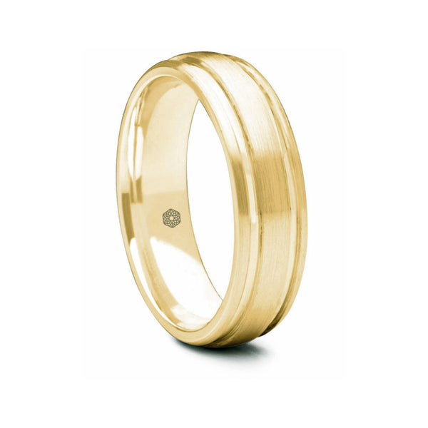 Mens Satin Finish 18ct Yellow Gold Court Shape Wedding Ring With Raised Centre and Polished Grooves