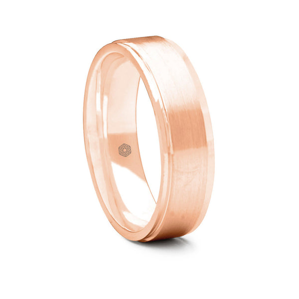 Mens Polished 9ct Rose Gold Flat Court Wedding Ring With Tapered Edges