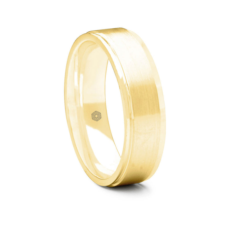 Mens Polished 9ct Yellow Gold Flat Court Wedding Ring With Stepped Edges