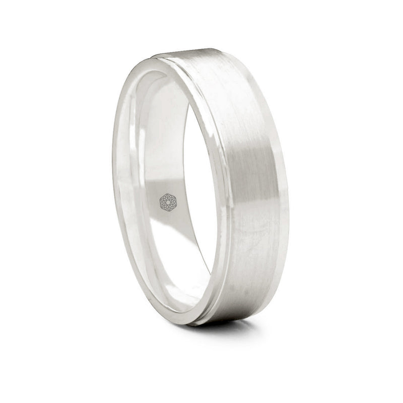 Mens Polished Palladium 500 Flat Court Wedding Ring With Tapered Edges