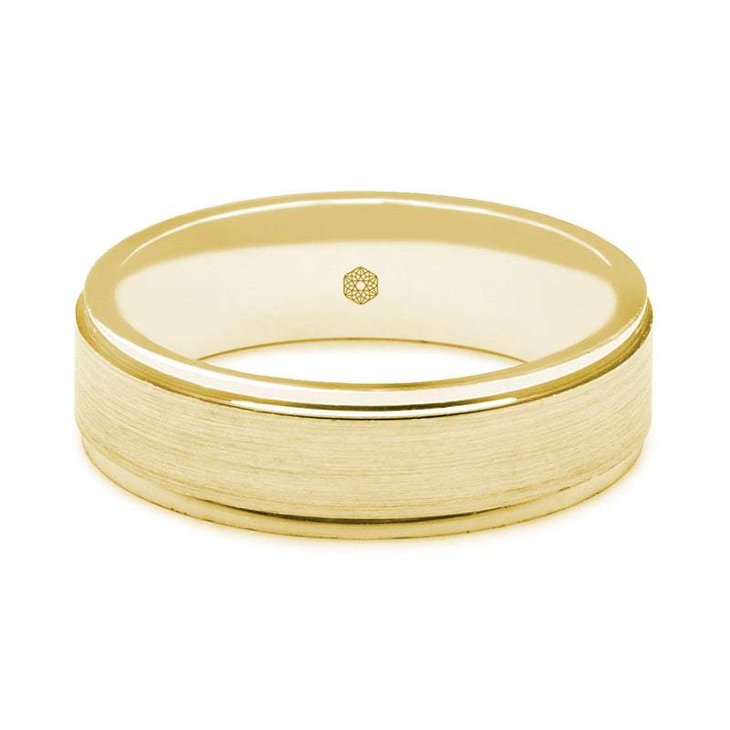 Horizontal Shot of Mens Polished 18ct Rose Gold Flat Court Wedding Ring With Tapered Edges
