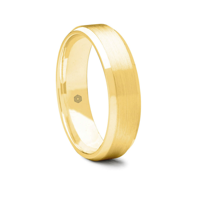 Mens Matte Finish 9ct Yellow Gold Flat Court Shape Wedding Ring With Polished Bevelled Edges