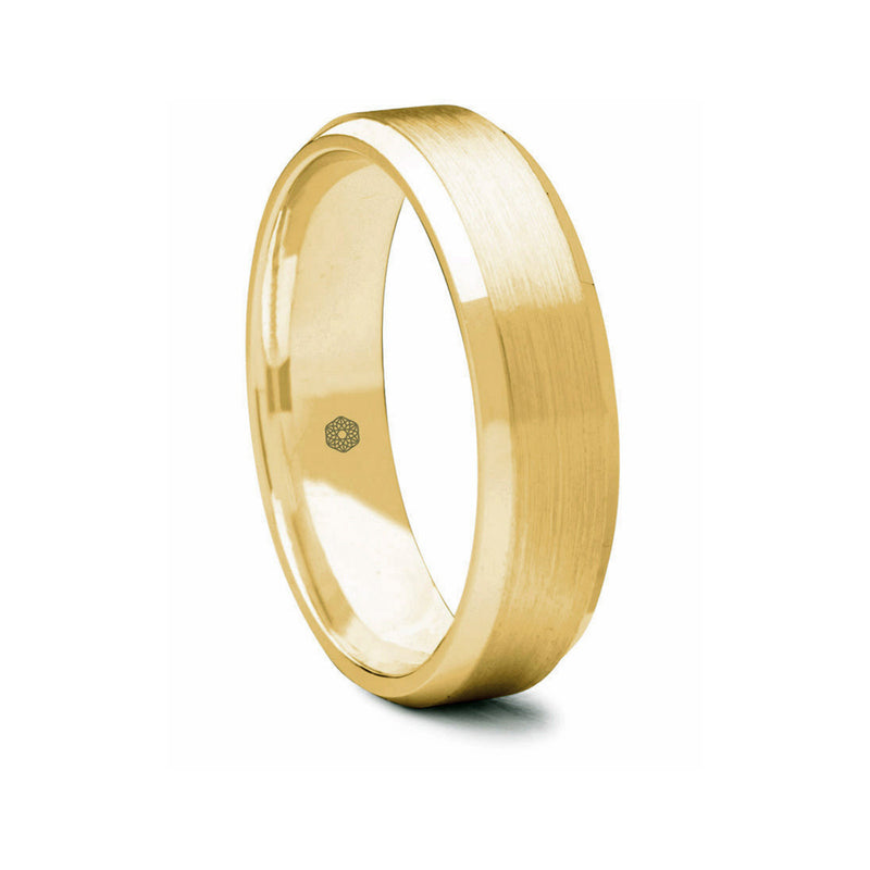 Mens Matte Finish 18ct Yellow Gold Flat Court Shape Wedding Ring With Polished Tapered Edges