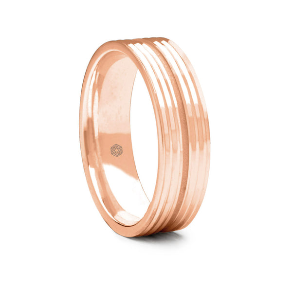 Mens Polished 9ct Rose Gold Flat Court Shape Wedding Ring With Deep Central Groove