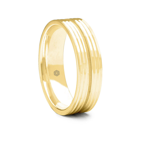 Mens Polished 9ct Yellow Gold Flat Court Engineered Wedding Ring With Deep Central Groove
