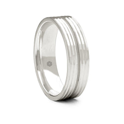 Mens Polished Palladium 500 Flat Court Shape Wedding Ring With Deep Central Groove