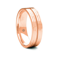 Mens Polished 18ct Rose Gold Flat Court Shape Wedding Ring With Deep Central Groove