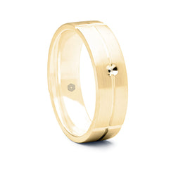 Mens 9ct Yellow Flat Court Shape Wedding Ring With Central and Vertical Grooves