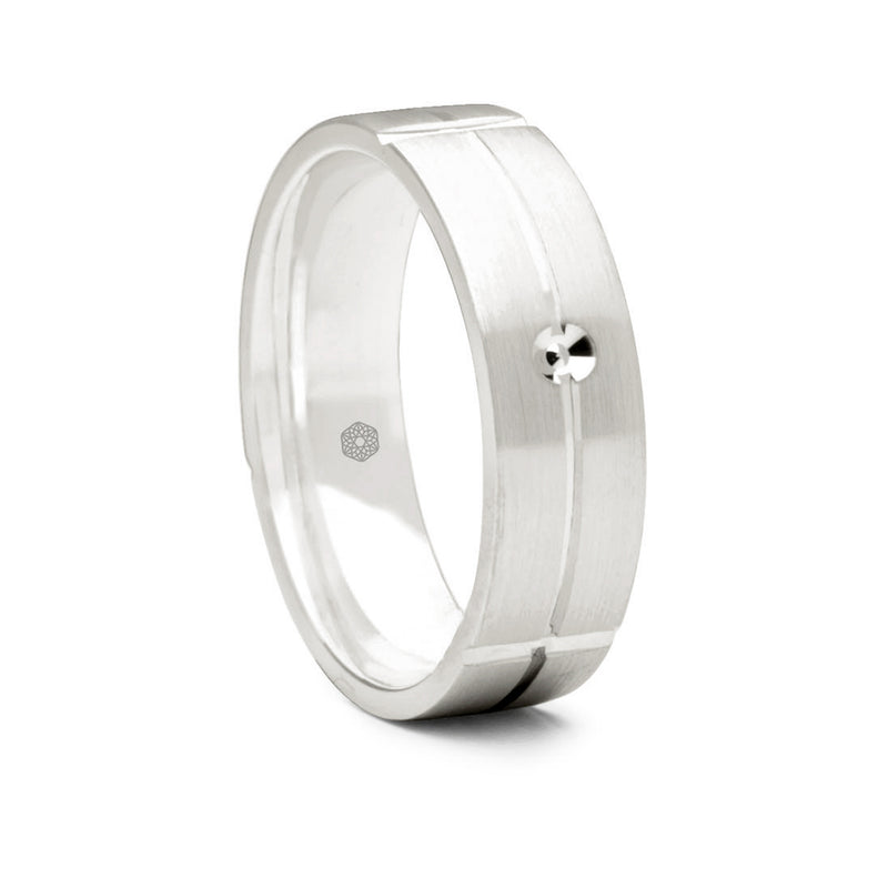 Mens Palladium 500 Flat Court Shape Wedding Ring With Central and Vertical Grooves