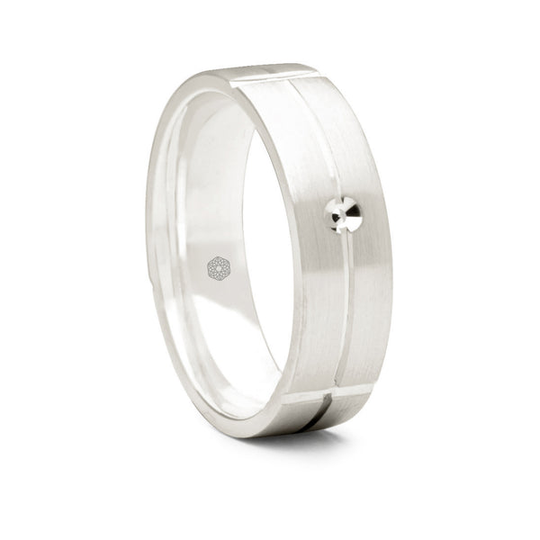 Mens Platinum 950 Flat Court Shape Wedding Ring With Central and Vertical Grooves