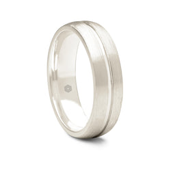 Mens Satin Finish 9ct White Gold Flat Court Shape Wedding Ring With Central Polished Groove