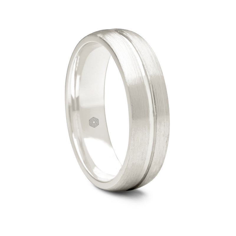 Mens Satin Finish Platinum 950 Flat Court Shape Wedding Ring With Central Polished Groove