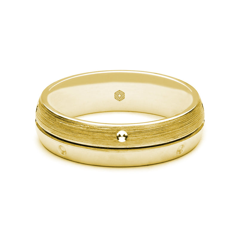 Horizontal Shot of Mens 18ct Rose Gold Court Shape Wedding Ring With Polished and Matte Sections