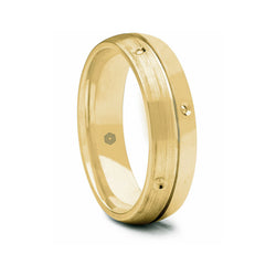 Mens 18ct Yellow Gold Court Shape Wedding Ring With Polished and Matte Sections