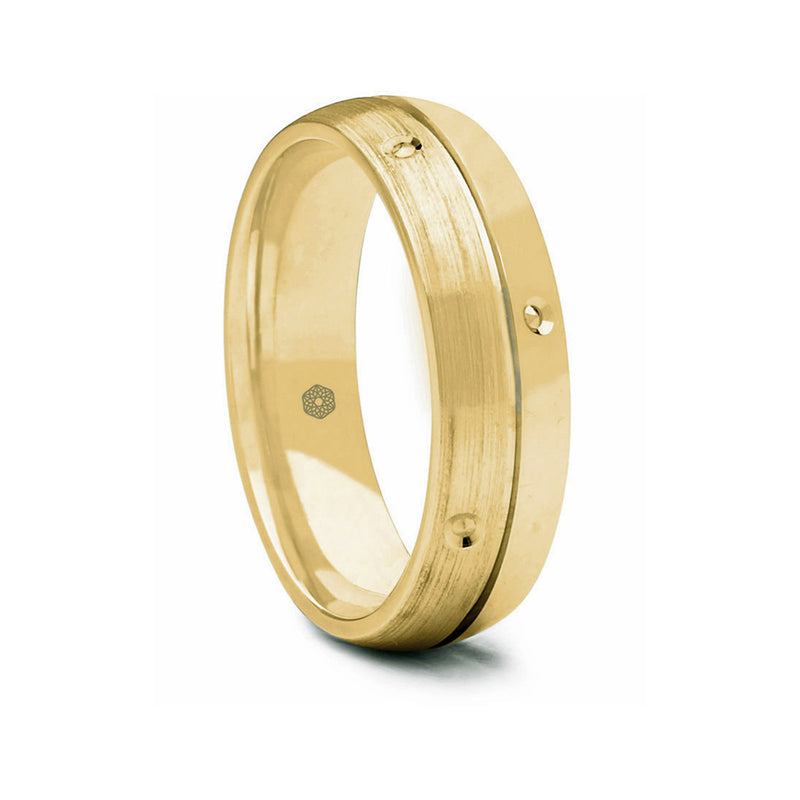 Mens 18ct Yellow Gold Court Shape Wedding Ring With Polished and Matte Sections
