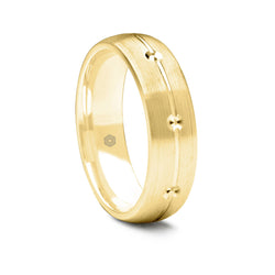 Mens Matte Finish 9ct Yellow Gold Court Shape Wedding Ring With Central Groove and Diamond Cut Details
