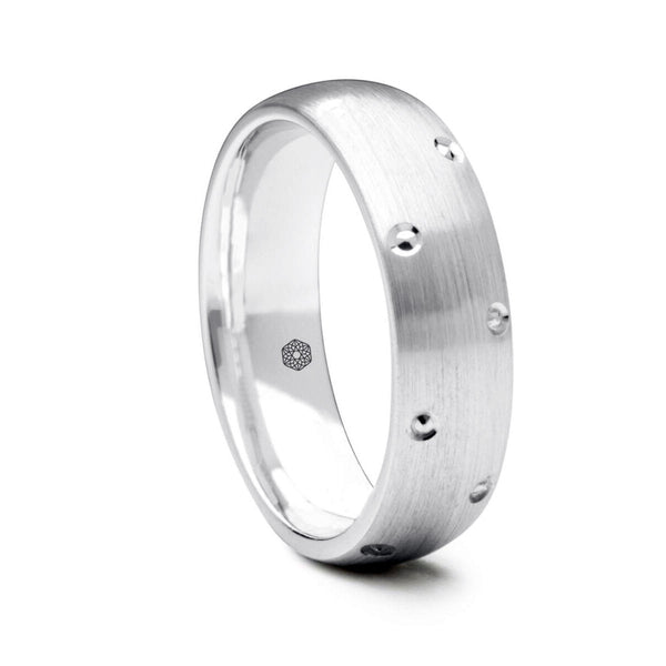 Mens Satin Finish Palladium 500 Court Shape Wedding Ring with Diamond Cut Details