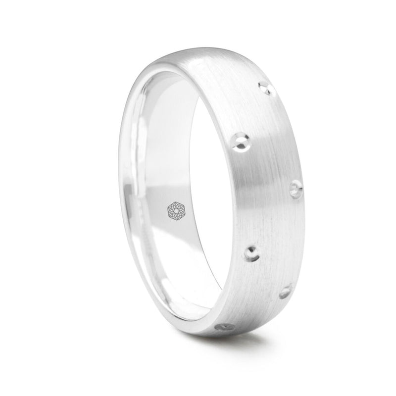 Mens Satin Finish Platinum 950 Court Shape Wedding Ring with Diamond Cut Details