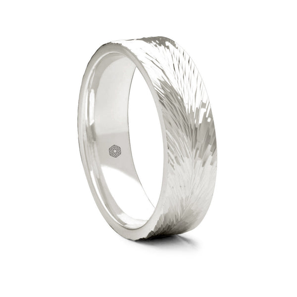 Mens Polished Palladium 500 Flat Court Wedding Ring With Feathered Pattern