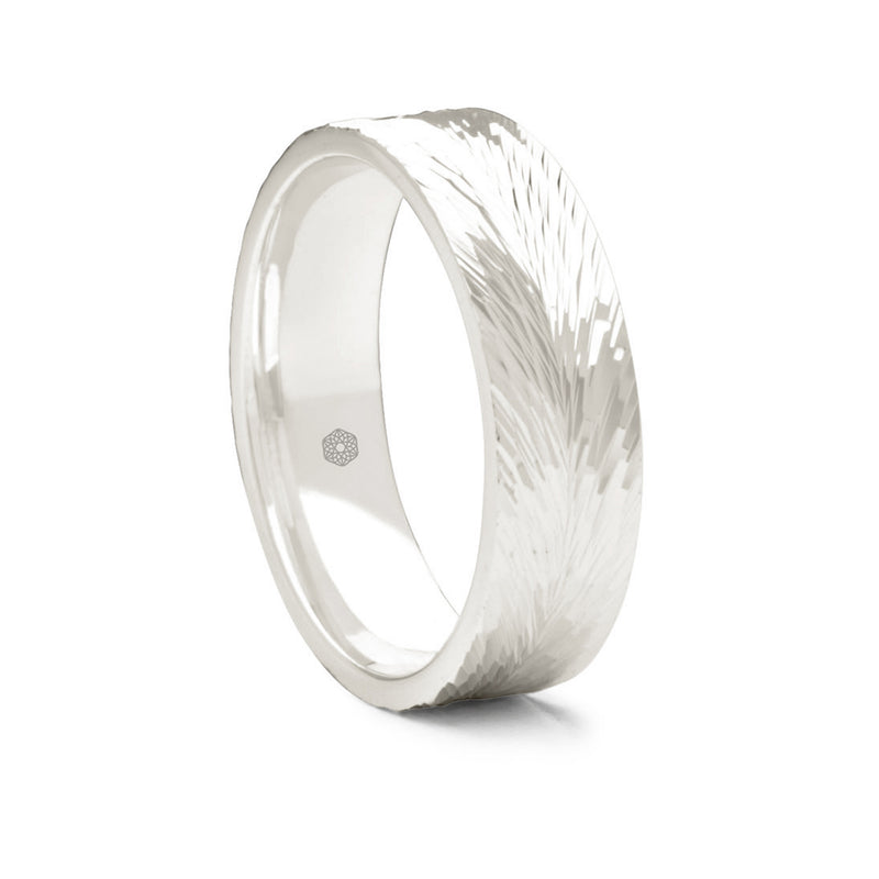 Mens Polished Platinum 950 Flat Court Wedding Ring With Feathered Pattern