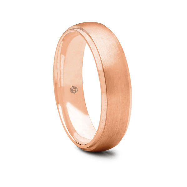 Mens Satin Finish 9ct Rose Gold Court Shape Wedding Ring With Polished Angled Edges
