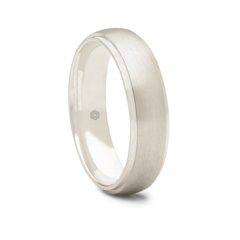 Mens Satin Finish 9ct White Gold Court Shape Wedding Ring With Polished Angled Edges