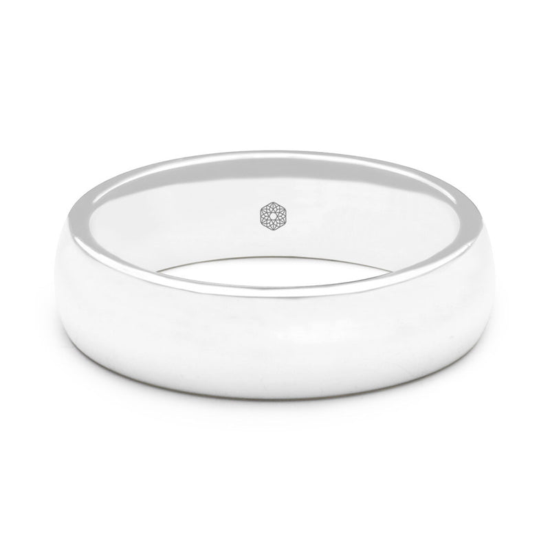 Horizontal Shot of Mens Satin Finish Palladium 500 Court Shape Wedding Ring With Polished Angled Edges