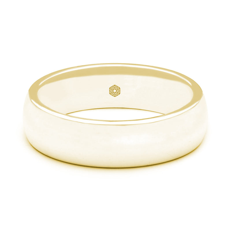 Horizontal Shot of Mens Satin Finish 18ct Rose Gold Court Shape Wedding Ring With Polished Angled Edges