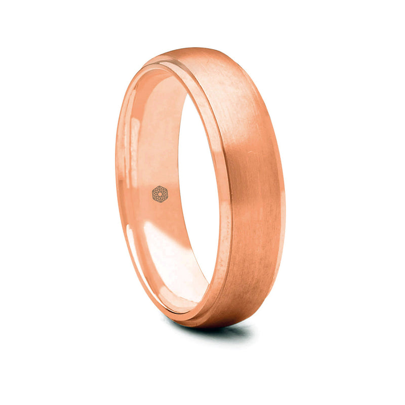 Mens Satin Finish 18ct Rose Gold Court Shape Wedding Ring With Polished Angled Edges