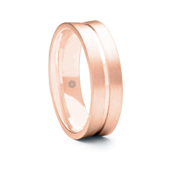 Mens Matte Finish 9ct Rose Gold Flat Court Shape Wedding Ring With Central Flat Groove
