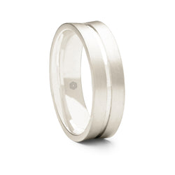 Mens Matte Finish 9ct White Gold Flat Court Shape Wedding Ring With Central Flat Groove