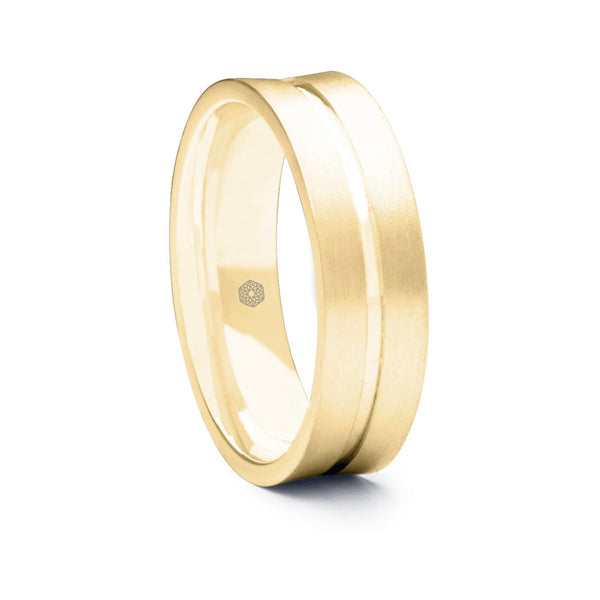 Mens Matte Finish 9ct Yellow Gold Flat Court Shape Wedding Ring With Central Flat Groove