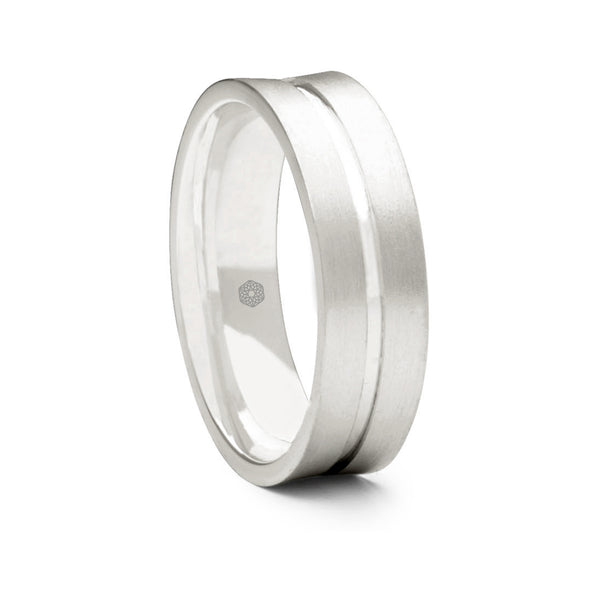 Mens Matte Finish Palladium 500 Flat Court Shape Wedding Ring With Central Flat Groove