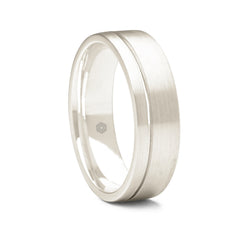 Mens Satin Finish 9ct White Gold Flat Court Shape Wedding Ring With Off-Set Groove