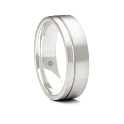 Mens Satin Finish Palladium 500 Flat Court Shape Wedding Ring With Off-Set Groove