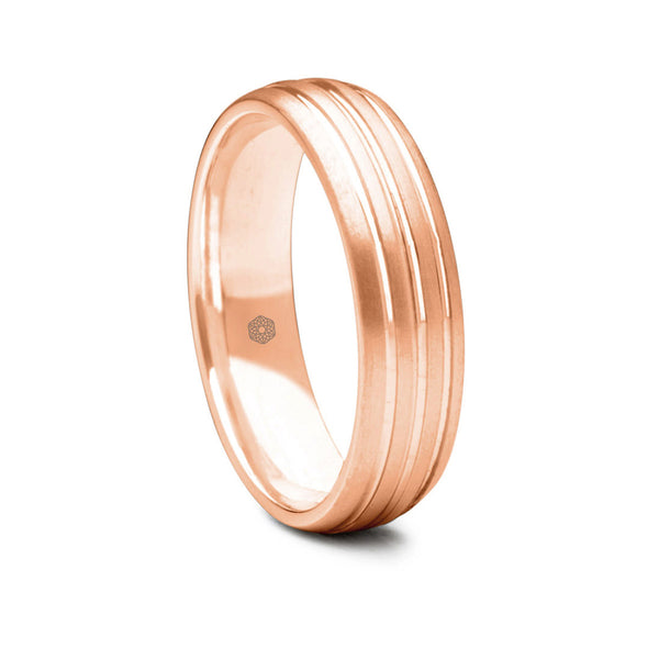 Mens Matte Finish 9ct Rose Gold Court Shape Wedding Ring With Three Grooves