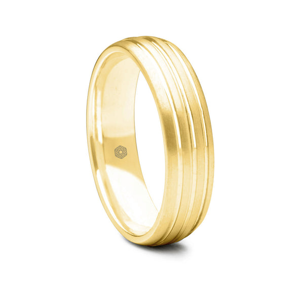 Mens Matte Finish 9ct Yellow Gold Court Shape Wedding Ring With Three Grooves